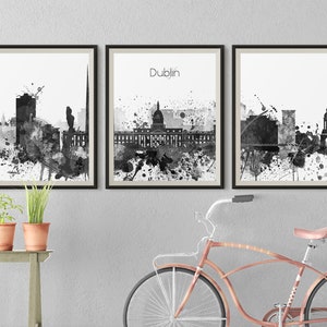 Dublin Set of 3 Pints Three pieces wall art triptych of Ireland skyline prints Set of 3 Travel Gift Prints Art Office Decor