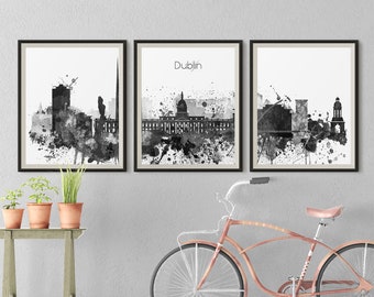Dublin Set of 3 Pints Three pieces wall art triptych of Ireland skyline prints Set of 3 Travel Gift Prints Art Office Decor