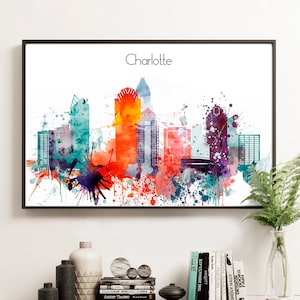 Charlotte Skyline, North Carolina print, Travel wall art, Home Decor, Charlotte Watercolor print, Charlotte city poster, Gift Idea