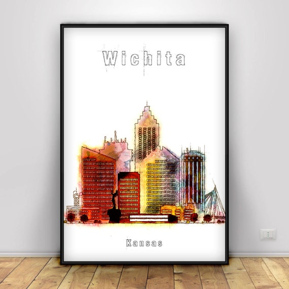 Wichita Skyline Print Kansas Watercolor Art Print Wichita Etsy