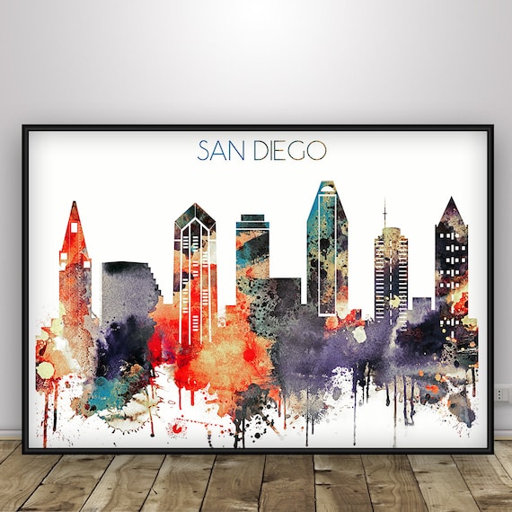 Prints California Cityscape Watercolor Painting Print Travel Poster