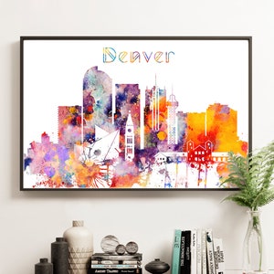 Denver skyline print, Denver Colorado Wall Art, Denver Wall art, Office decor, Travel wall art, Home Decor, Denver Watercolor print image 1