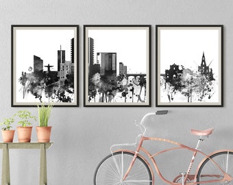 Cali Colombia Set of 3 Prints, Santiago de Cali 3 Pieces Wall Art, Triptych City Skyline Travel Gift Idea Posters Art Office Decor