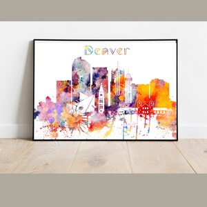 Denver skyline print, Denver Colorado Wall Art, Denver Wall art, Office decor, Travel wall art, Home Decor, Denver Watercolor print image 7