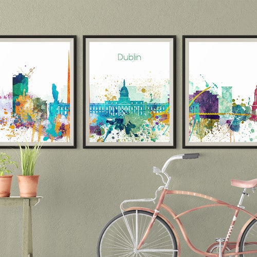Dublin Set of 3 Pieces Wall Art Triptych of Ireland Skyline Etsy