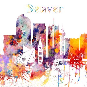 Denver skyline print, Denver Colorado Wall Art, Denver Wall art, Office decor, Travel wall art, Home Decor, Denver Watercolor print image 4