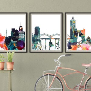 Memphis Set of 3 Skyline Prints Downtown Triptych Tennessee Print 3 pieces wall art Travel Gift Idea Wall Prints Art Office Decor