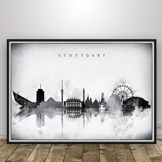 Stuttgart Druck Schwarz Weiss Stuttgart Skyline Poster Home Etsy