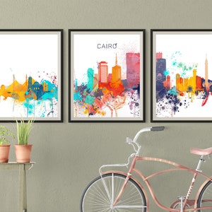 Cairo City Set of 3 Skyline Prints Downtown Triptych Egypt Print 3 pieces wall art Travel Gift Idea Wall Prints Art Office Decor