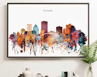 Rochester NY Print Skyline Poster, City of Rochester Watercolor Art Print,  Cityscape, New Home  Decor, Office Decor Gift