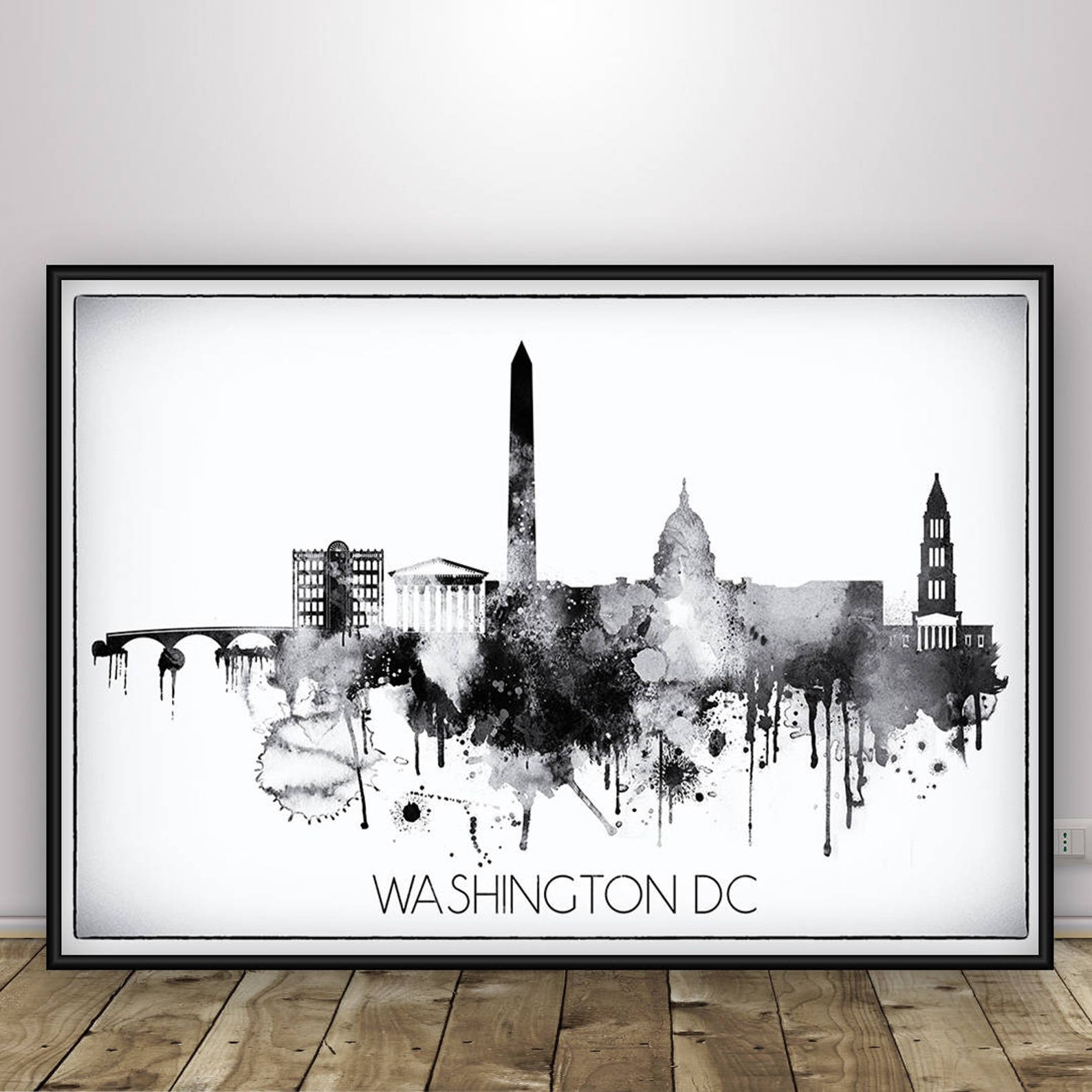 Washington DC Black and White Print Watercolor Print | Etsy