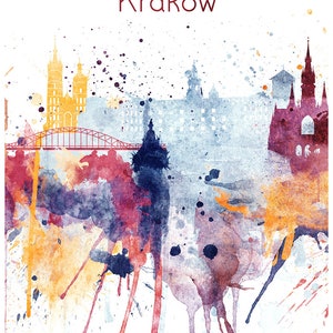 Krakow prints, Krakow 3 pieces wall art triptych of Krakow skyline wall art Poland City Set of 3 Travel Gift Idea Prints Art Office Decor image 3