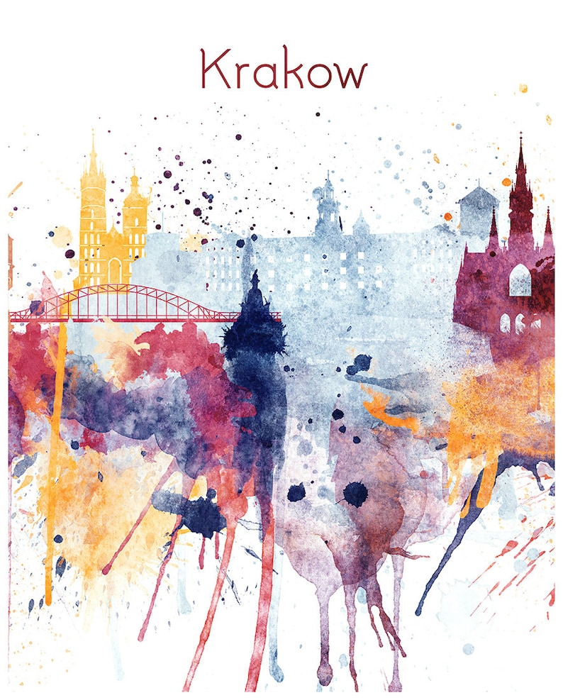 Krakow prints, Krakow 3 pieces wall art triptych of Krakow skyline wall art Poland City Set of 3 Travel Gift Idea Prints Art Office Decor image 3