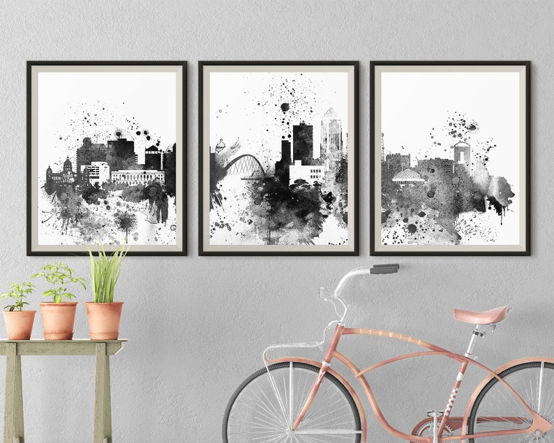 Download Des Moines Set of 3 prints Iowa 3 pieces wall art Black ...