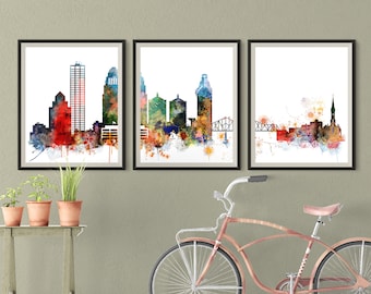 Louisville  3 pieces wall art triptych of Kentucky skyline KY prints Set of 3 Travel Gift Prints Art Office Decor