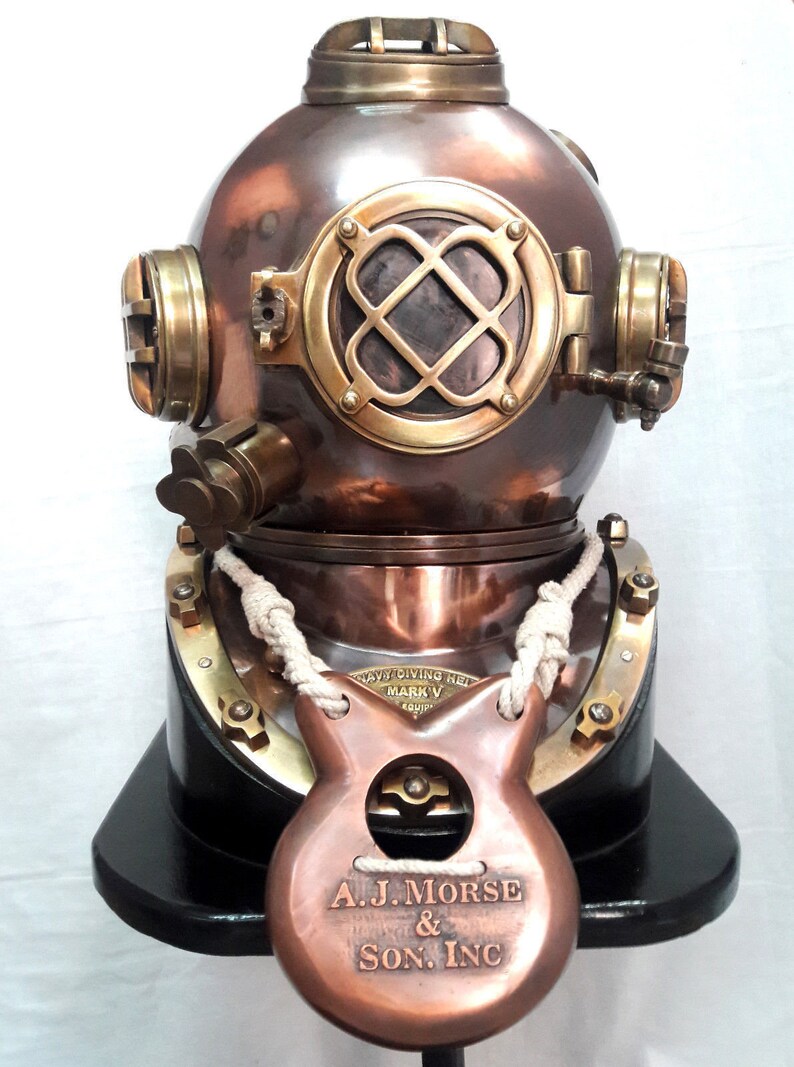 Antique Scuba Copper Brass Diving Helmet Us Navy Mark V Deep Sea Marine Divers