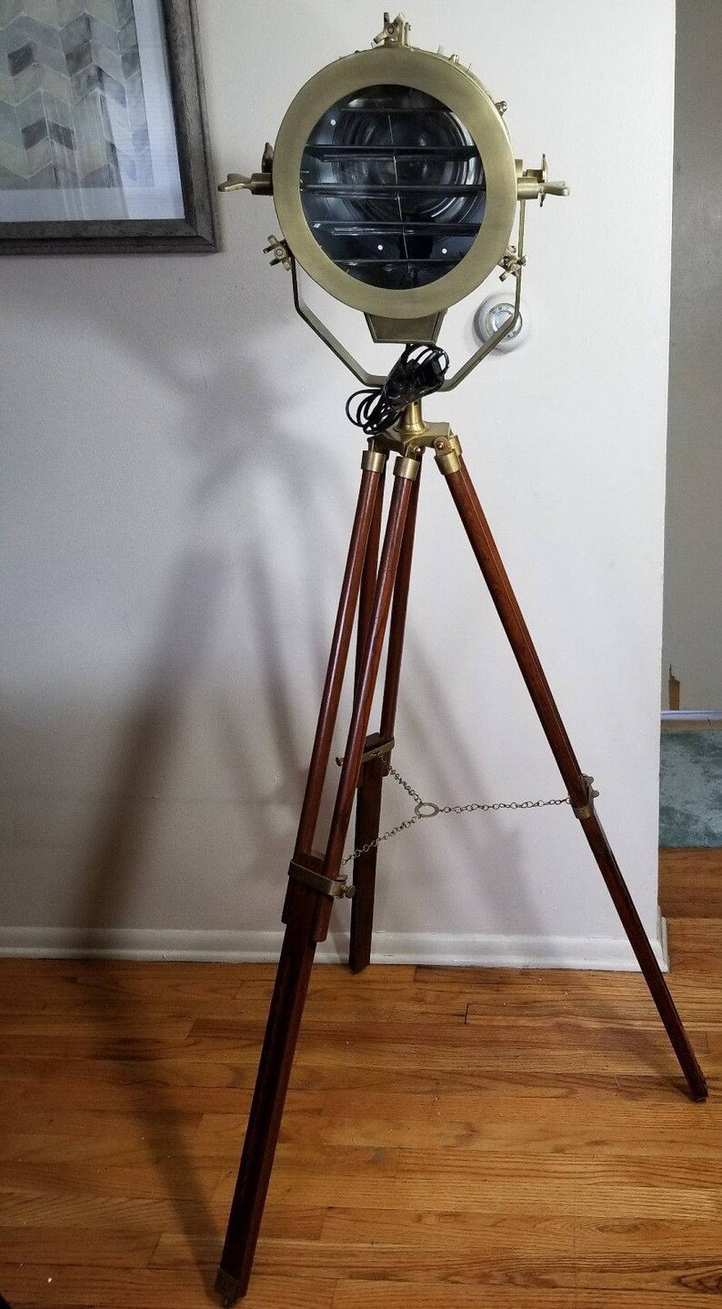 Hand Crafted Marine Floor Search Light With Tripod Nautical Image 0