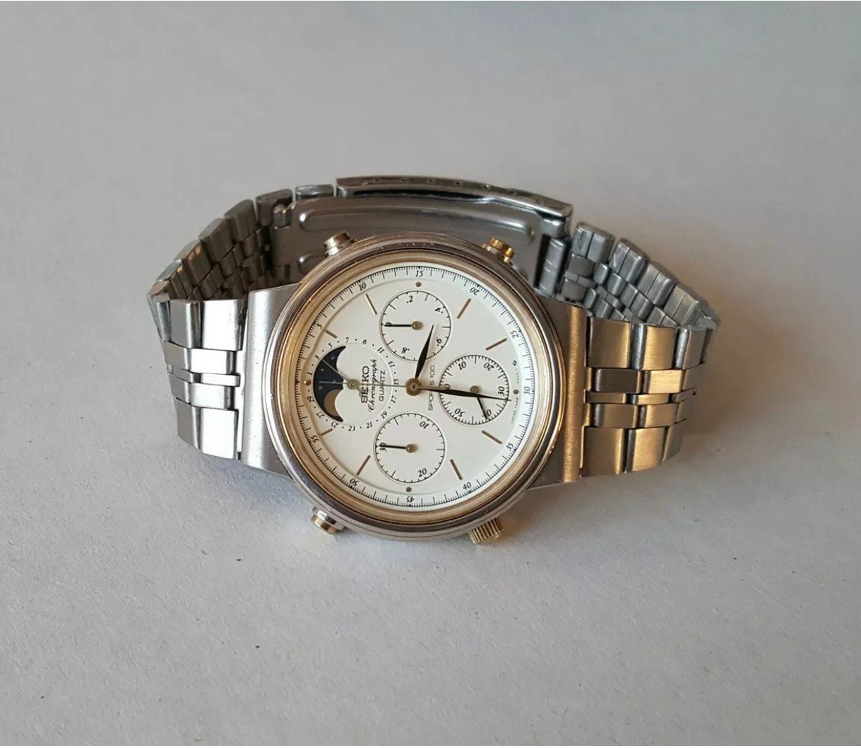 Rare Seiko Moon Phase Quartz Chronograph watch & Box | Etsy
