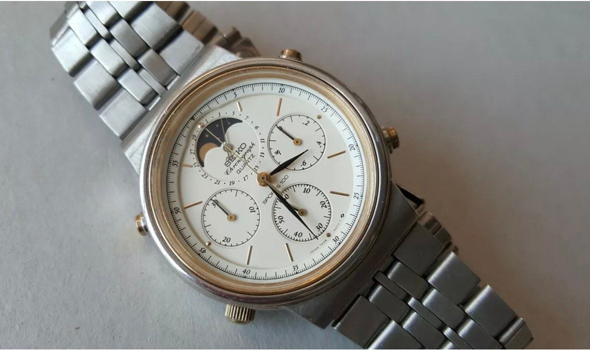 Rare Seiko Moon Phase Quartz Chronograph watch & Box Etsy