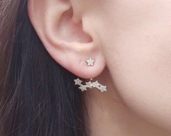 Star Ear Jacket, Sterling Silver Earrings, Women Earrings, Front and Back Earrings, Silver Jewellery, Women Ear Jacket and Climbers