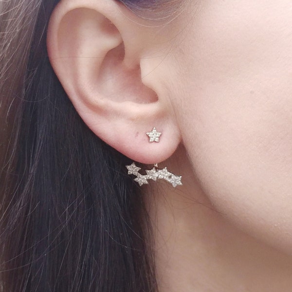 Star Ear Jacket, Sterling Silver Earrings, Women Earrings, Front and Back Earrings, Silver Jewellery, Women Ear Jacket and Climbers