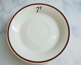 Vintage French 7 Franc Brown Rim Bistro Saucer 5", Paris Cafe Decor, Pillivuyt Tip Plate