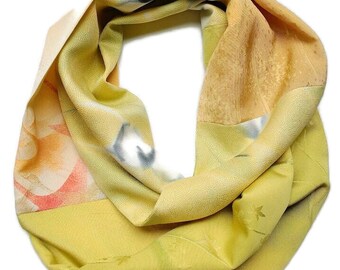 Patchwork Silk Kimono Scarf – Vintage Japanese Cranes Print, Eco-Friendly Gift