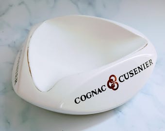 Vintage French Ambassadeur Cusenier Large White Ashtray – Paris Bistro Barware, Mid Century Man Cave Cigar Decor, France Advertising