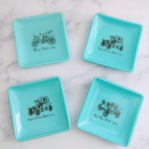 Set of 4 Vintage French Blue Opaline Glass Plates – Mid-Century Bistro Barware, Robin’s Egg Blue Gift