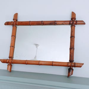 Antique French Faux Bamboo Mirror – Large Art Deco Glass Mirror, Rustic Farmhouse Wall Mirror, French Country Decor 19&quot;x25&quot;