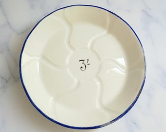 Vintage French Franc Blue Rim Bistro Saucer 4", Paris Cafe Decor, Tip Plate