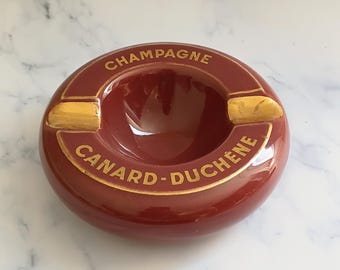 Vintage French Canard-Duchêne Champagne Ashtray – Wine Red Paris Bistro Barware