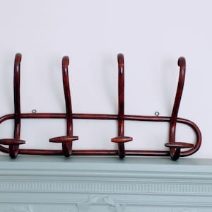 Antique Bentwood Coat & Hat Rack – 4 Hooks, Vintage French Bistro Oval Thonet Style Rack
