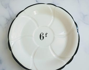 Vintage French 6 Franc Black Rim Bistro Saucer 5", Paris Cafe Decor, Limoges Tip Plate