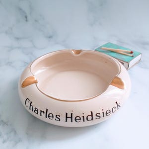 Vintage French Charles Heidsieck Champagne Ashtray – Cream Mid-Century Bistro Ashtray, Retro French Barware Gift, Paris Decor