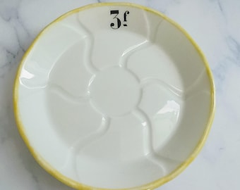 Vintage French 3 Franc Yellow Rim Bistro Saucer 4", Paris Cafe Decor, Tip Plate