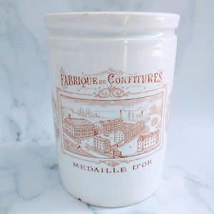 Rare French Confiture Jar – Fabrique de Confitures Medaille d&#39;Or, Antique K&G Luneville Pot, French Country Kitchen Decor, Stoneware Jar