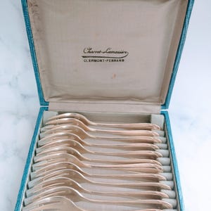 Gift Box of 12 Vintage French Silver Plated Dessert Forks – Elegant Antique French Flatware, Tableware Gift Set