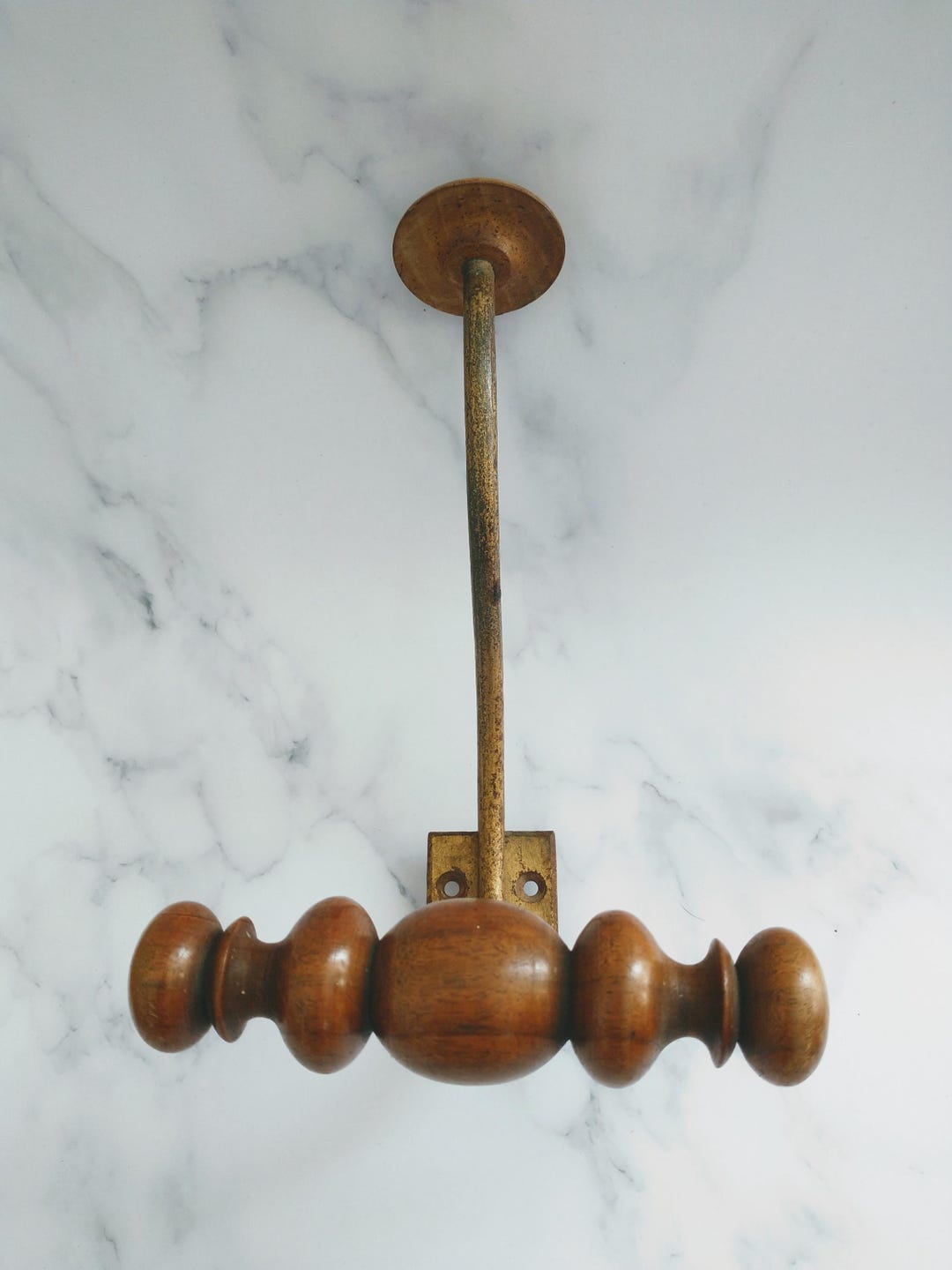 French Mid Century Vintage Wood Metal Coat Hat Hook Hanger, Antique ...