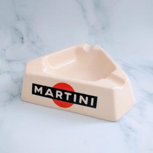 Vintage French Martini Advertising Cream Ashtray – Retro Mid-Century Bistro Barware, French Café Decor, Collectible Ashtray