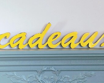 Vintage French Metal Gifts Sign Yellow Boutique Wedding Anniversary Engagement Birthday Table Decor