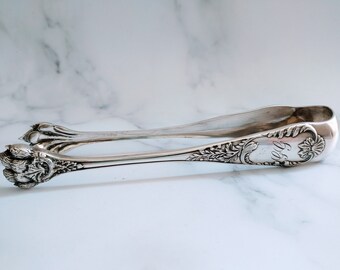 Antique French Nouveau Silver Plated Sugar Tongs, French Antique Monogrammed "GG" Stamped Silver Sugar Tongs, French Gift