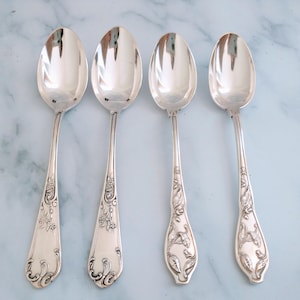 Set of 4 Vintage Silver-Plated French Dessert Spoons – Hallmarked French Tableware, Elegant French Gift