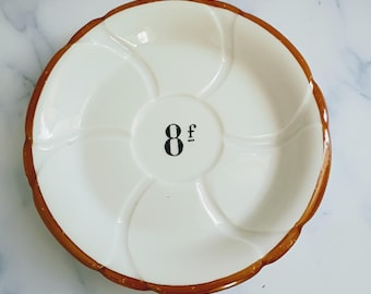 Vintage French 8 Franc Brown Rim Bistro Saucer 5", Paris Cafe Decor, Limoges Tip Plate