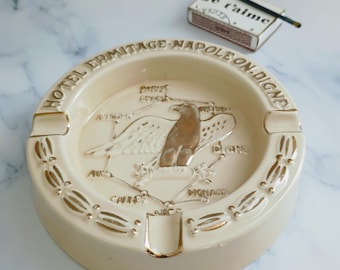 Vintage French Cream Paris Hotel Ashtray- Paris Bistro Mid-Century Decor, Eagle Design