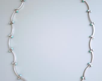 Sterling Silver Turquoise Necklace, Mid Century Modernist Guayasamin Jewelry