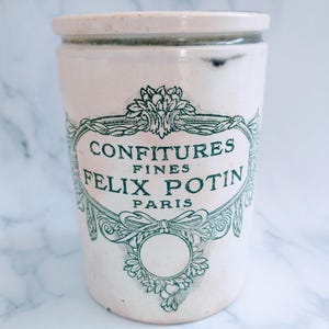 Antique French Félix Potin Jam Jar – Paris Ironstone Confitures Pot, Elegant Typography, French Kitchen Decor or Flower Vase