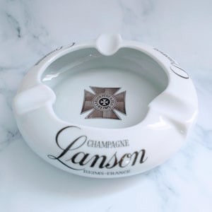 Vintage French Lanson Champagne Ashtray – White Ceramic Bistro Barware, Reims France, Paris Decor, Gift for Him, Bar Cart Accent