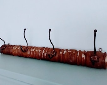 Vintage Faux Bamboo Coat Rack – Rustic French Farmhouse 4-Hook Peg Rack