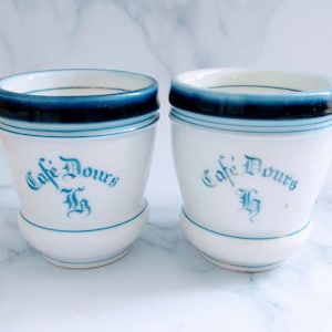 ONE Antique French Brulot Cup – Café Dours Paris Blue Stripe G Monogram Ironstone Coffee Mug, French Bistro Espresso Gift
